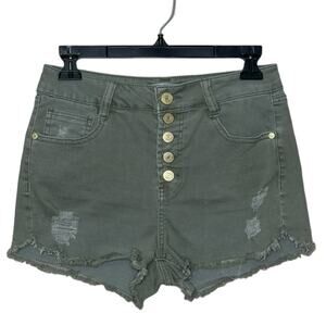 Refuge green denim buttoned fringe short shorts size 4
